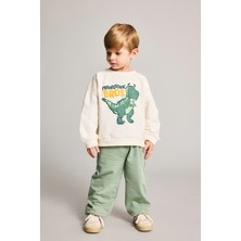 DeFacto %100 Pamuk Bisiklet Yaka Baskılı Sweatshirt Üst Esnek Belli Eşofman Altı 2'li Takım Erkek Bebek H8482A526AU