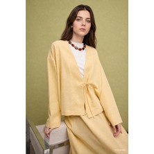DeFacto Regular Fit Keten Karışımlı Açık Sarı Kimono I1780AX26HS