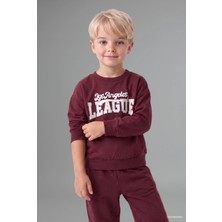 DeFacto %100 Pamuk Bisiklet Yaka Baskılı Sweatshirt Üst Esnek Belli Eşofman Altı 2'li Takım Erkek Bebek H8483A526AU