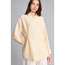DeFacto Regular Fit Kareli Kırışık Dokulu Kumaş Uzun Kollu Sarı Tunik H9357AX26HS