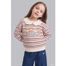 DeFacto Bebe Yaka Çizgili Ayıcık Baskılı Sweatshirt Kız Bebek I7726A526WN