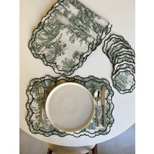 Nurhan Home Collection Toile De Jouy Desenli Lüks Amerikan Servis ve Kokteyl Peçete 12'lı Set - L'antique Serisi