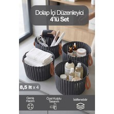 Ironika 4'lü Deri Kulplu Yuvarlak Banyo Mutfak Düzenleyici Çok Amaçlı Düzenleyici Antrasit