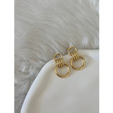 Revoia Çift Halkalı Gold Küpe
