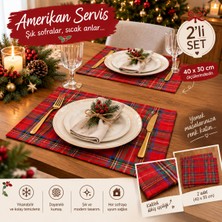 Ecrella Yılbaşı Ekose Kumaş Amerikan Servis 2'li Set 40X30 cm Kırmızı