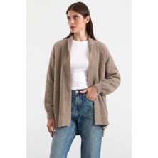 Olcay Salaş Soft Kumaş Triko Hırka Vizon 8299
