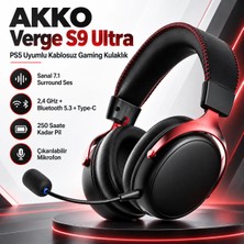 Akko Verge S9 Ultra Black Red Ps5 Uyumlu Kablosuz Gaming Kulaklık