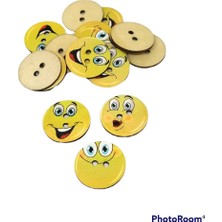 20 Adet 25 Mm Yuvarlak Ahşap Emoji Düğme Ahşap Gülenyüz Düğme