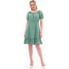 Apsen Collection Apsen Kadın Mint Beli Lastikli Tery Coton Elbise 4367-95