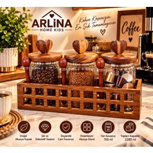 Arlina Home Kids 3’lü 760 ml Cam Kavanoz & Akasya Stand Seti