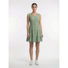 Apsen Collection Apsen  Kadın Boydan Düğmeli Yeni Sezon V Yaka Midi Boy Elbise 4472-95