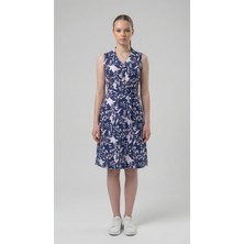 Apsen Collection Apsen Kadın Lacivert Düğme Detaylı V Yaka Cotton Elbise 4405-105