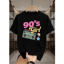 One Button Unisex Erkek/kadın 90's Girl Radyo Tema Baskılı Oversize T-Shirt
