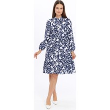 Apsen Collection Apsen Kadın Desenli Yarım Pat Geniş Kalıp Pamuklu Dokuma Elbise 4494-110