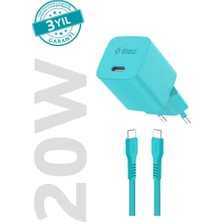 Ttec Smartcharger Gan 20W Pd Seyahat Hızlı Şarj Aleti + Usb-C - Lightning 3A Kablo Neon Neon Mavi 2SCG20LN