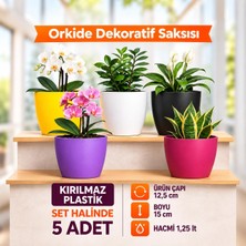 Hüskon Ticaret 5'li Orkide Dekoratif Saksı Seti Kırılmaz Plastik 1.25 L 12.5 cm Çap 15 cm Yükseklik Renkli