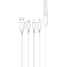 Pell 3 Girişli - Type-C, Micro-B, Lightning Çıkışlı Şarj Kablosu - Android ve iPhone Data ve Şarj Kablosu - PL-X01