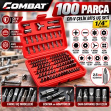 Combat 100 Parça Cr-V Çelik Bits Uç Seti Torx Hex Yıldız Düz Güvenlik Uçları ve Adaptör Seti
