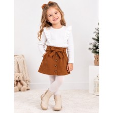 Kids Çocuk Kız Çocuk Fırfırlı Bluz ve Kadife Etek Takım