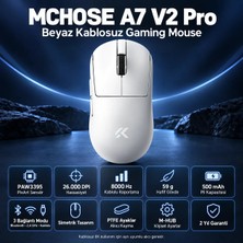 Mchose A7 V2 Pro White 8k Hz PAW3395 Sensör Kablosuz Simetrik Gaming Mouse (MC-A7V2-2)
