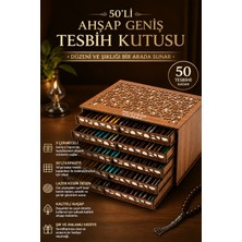 KutuTR 50 Bölmeli Ahşap Geniş Tesbih Kutusu Kişiye Özel Isim Yazılı Çekmeceli Tesbih Saklama Kutusu TGC004