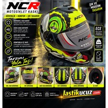 Ncr- M70 Çene Kapalı Full Face Motosiklet Kaskı Çift Vizörlü Ece 22.06 Uzaylı Sarı Kırmızı