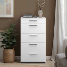 Adore Mobilya Adore Trendline Beyaz 5 Çekmeceli Şifonyer Yüksek Kalite Melamin Malzeme 60 x 108 x 44 cm