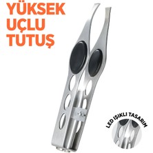 Polosmart PSC50 Paslanmaz Çelik Ergonomik Ince Uçlu Kaş Şekillendirici LED Işıklı Cımbız Siyah