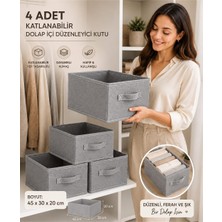 Morport 4 Adet Katlanabilir Dolap Içi Düzenleyici Kutu 45X30X20 cm | Kıyafet ve Giysi Organizer Saklama Kutusu Çok Amaçlı Sepet Renk: Antrasit Kumaş