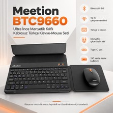Meetion BTC9660 Kablosuz Türkçe Klavye-Mouse Seti Bluetooth 5.0 ile 10 m Menzil Ev - Ofis Kullanımı İçin