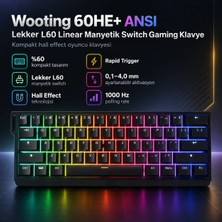 Wooting 60HE+ Ansı Lekker L60 Linear Manyetik Switch  Gaming Klavye (WK3-US2-L60-102) Kablolu Oyun Klavyesi Kare Tuş Formu