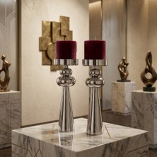 Lussart Collection Lidya Gümüş Rengi 2 Li Şamdan Takımı