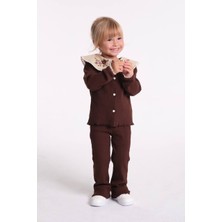 KR Kids Kız Çocuk Nakışlı Yakalı Gömlek Pantolon 2’li Takım Kahverengi