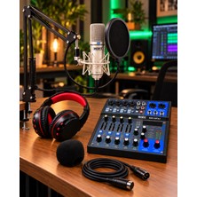 Midex Mix Paket-4 Stüdyo Youtuber Podcast Kayıt Ekipman Seti Cx1 Mikrofon MDX-06FXU Mixer