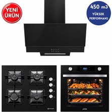 Eminçelik ve Afm Marka Ea-7 Siyah Cam Turbo Dijital 3'lü Ankastre Set (Fırın+Ocak 12225 +Davlumbaz)