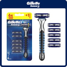 Gillette Sensor3 Tıraş Makinesi - 3 Bıçaklı, Kayganlaştırıcı Bant ve Oynar Başlık ile, 1 Adet + 6 Yedek Bıçak