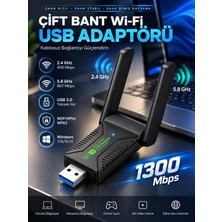 Matechno 1300 Mbps Çift Bant USB Wifi Adaptörü 2.4 Ghz 5.8 Ghz Çift Antenli USB 3.0 Kablosuz Wifi Alıcı Bilgisayar Pc Uyumlu