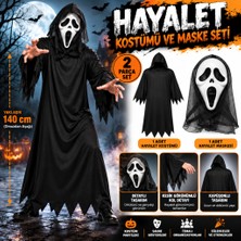 Aydogan's Ayd Siyah Hayalet Kapüşonlu Kostüm ve Çığlık Maskesi Seti 140 cm