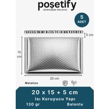 Poşetify Gümüş Metalize Balonlu Kargo Poşeti 20X15+5 cm | 5 Adet | Kendinden Yapışkanlı Koruyucu Ambalaj