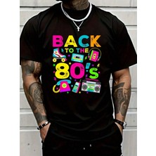 One Button Back The 80's Baskılı Renkli Retro Paten Radyo Telefon Tasarımlı 80'ler Akımı Trend Moda Baskılı Oversize T-Shirt