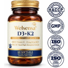 Welsensa D3K2 Vitamin D3 1000 Iu ve Vitamin K2 25 Mcg Mk-7 60 Softjel Kapsül