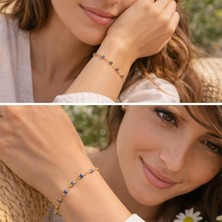 Sylvery Jewels Nazarlı Bileklik – Altın Kaplama Zincir, Ayarlanabilir (15+5 Cm) | Multi / Lacivert / Lapis Mavi