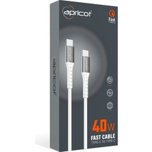 Apricot APC-S250T Type-C To Type-C Hızlı Şarj Kablosu 1 Metre Pd 40W Metal Başlıklı Beyaz