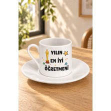 Mor Mürekkep Yılın En Iyi Öğretmeni Baskılı Tabaklı Türk Kahvesi Fincanı