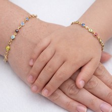 Sylvery Jewels Nazarlı Bileklik – Altın Kaplama Zincir, Ayarlanabilir (15+5 Cm) | Multi / Lacivert / Lapis Mavi