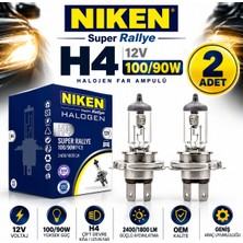 Niken H4 100/90W Super Rallye Güçlü Halojen Kısa Uzun Far Ampulü 2 Adet
