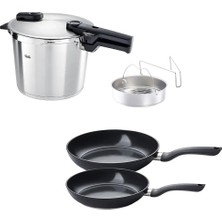 Fissler Vitaquick Glossy 6 Litre Düdüklü Tencere + Kırmızı Cenit Tava Set