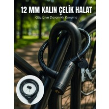 Anahtarlı Çelik Halat Kilit 12 mm Güçlü Bisiklet Kilidi 80 cm Pvc Kaplamalı Elektrikli Scooter ve Motosiklet Uyumlu