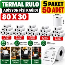 Mavi Concept 80X30 Adisyon Fişi Adisyon Kağıdı Yazıcı Rulosu Termal Rulo 5 Paket 50 Adet