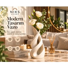 Niks Home Tekli ve 3'lü Spiral Vazo Seti Modern Estetik 3D Design, Dekoratif, Bohem Beyaz Modern Şık ve Dekoratif Dayanıklı | Salon | Yatak Odası | Yemek Odası